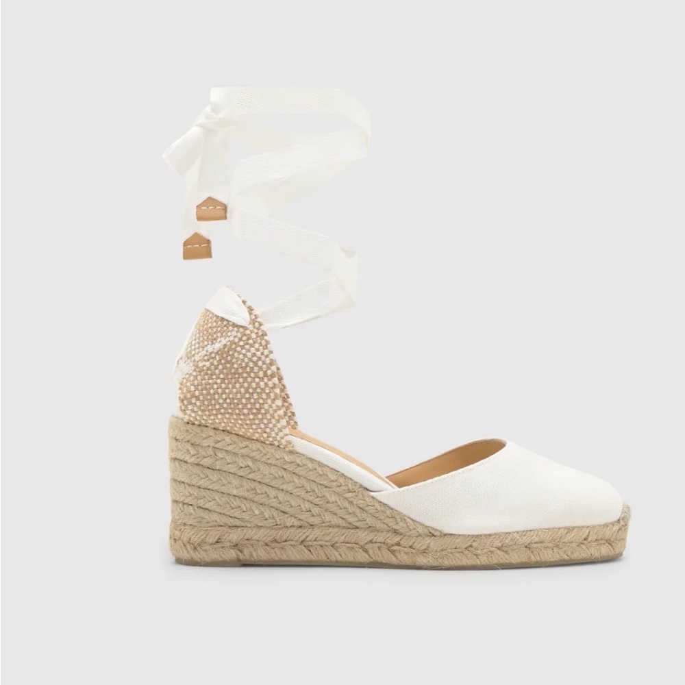Castaner White Espadrille Ankle-Tie Wedge